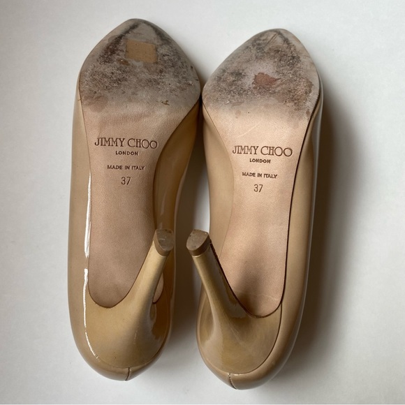 Nude Patent Leather Tapered Round Toe Vikki Pumps - Picture 13 of 13